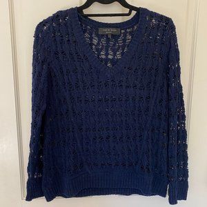 Rag & Bone Dark Blue Long-Sleeved Open-Weave Knit V-Neck Sweater Sz S